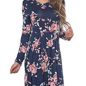 Long Sleeve Pleated Casual Midi Dress With